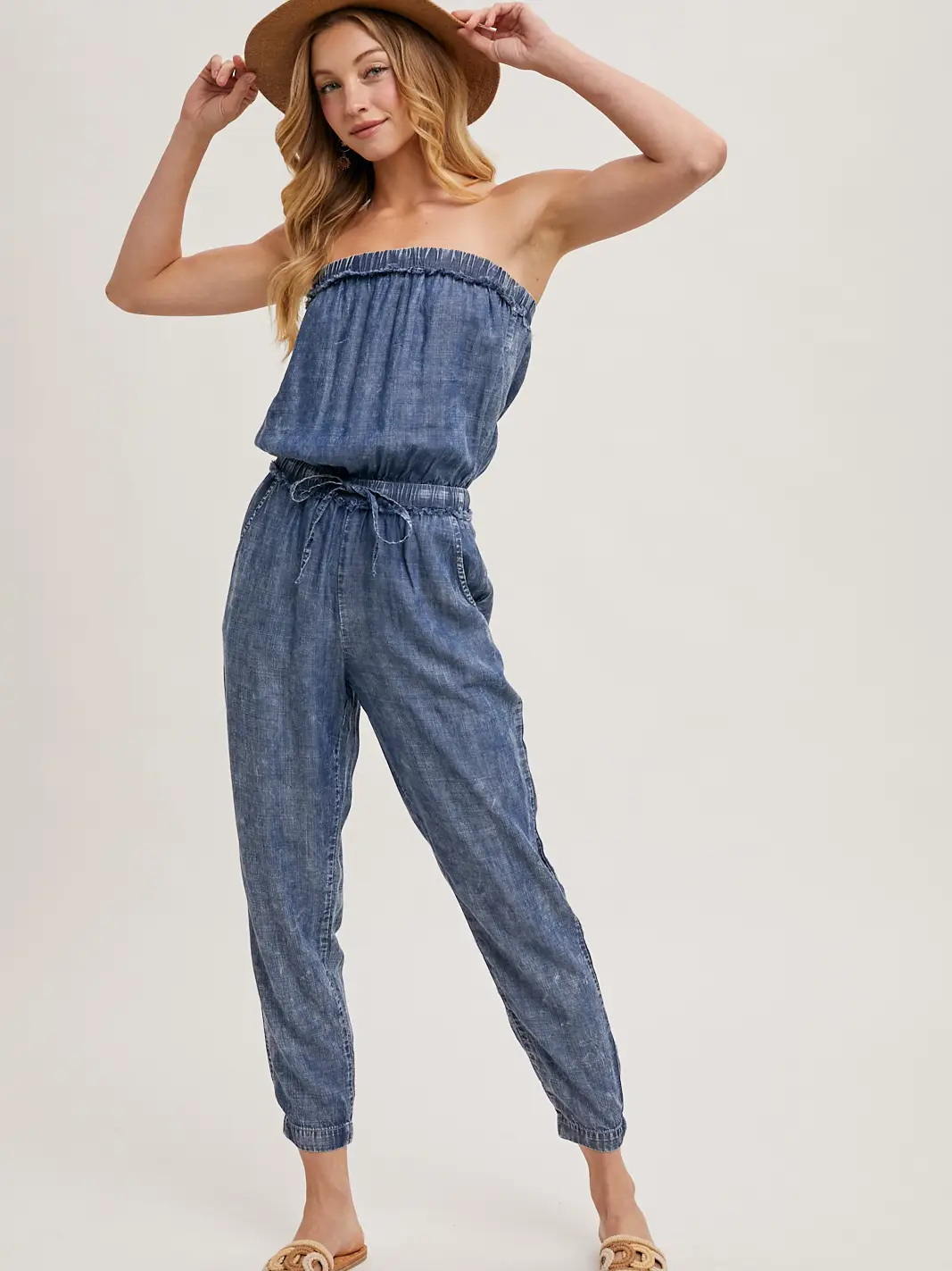 Denim Acid Wash Tube Jumpsuit