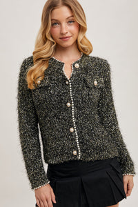 Pearl Trim Glitter Sweater