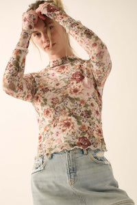Blossom Forth Floral Mesh Mock-Neck