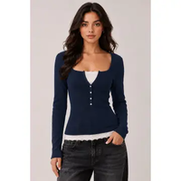 Lace Trim Long Sleeve Henley