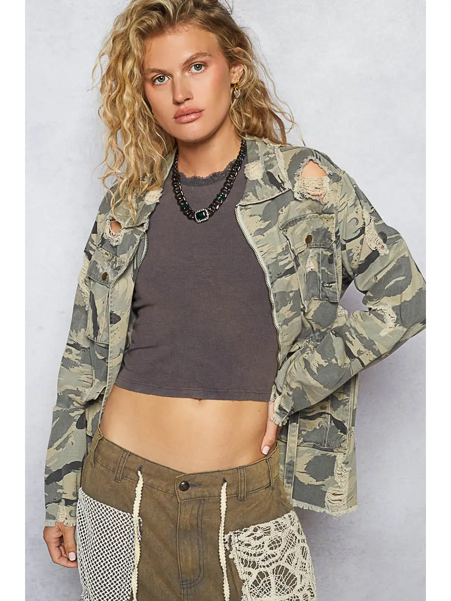 POL Distressed Camo Jacket