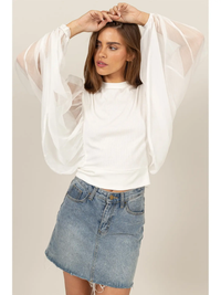 Sheer Batwing Sleeve Blouse White