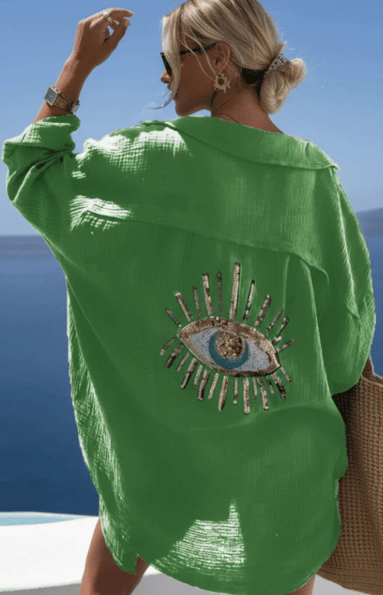 Green Evil Eye Button Down