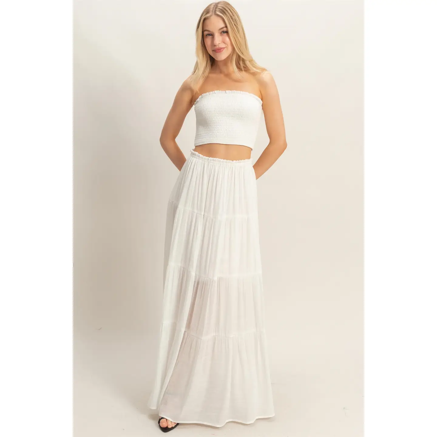 White Strapless Skirt Set