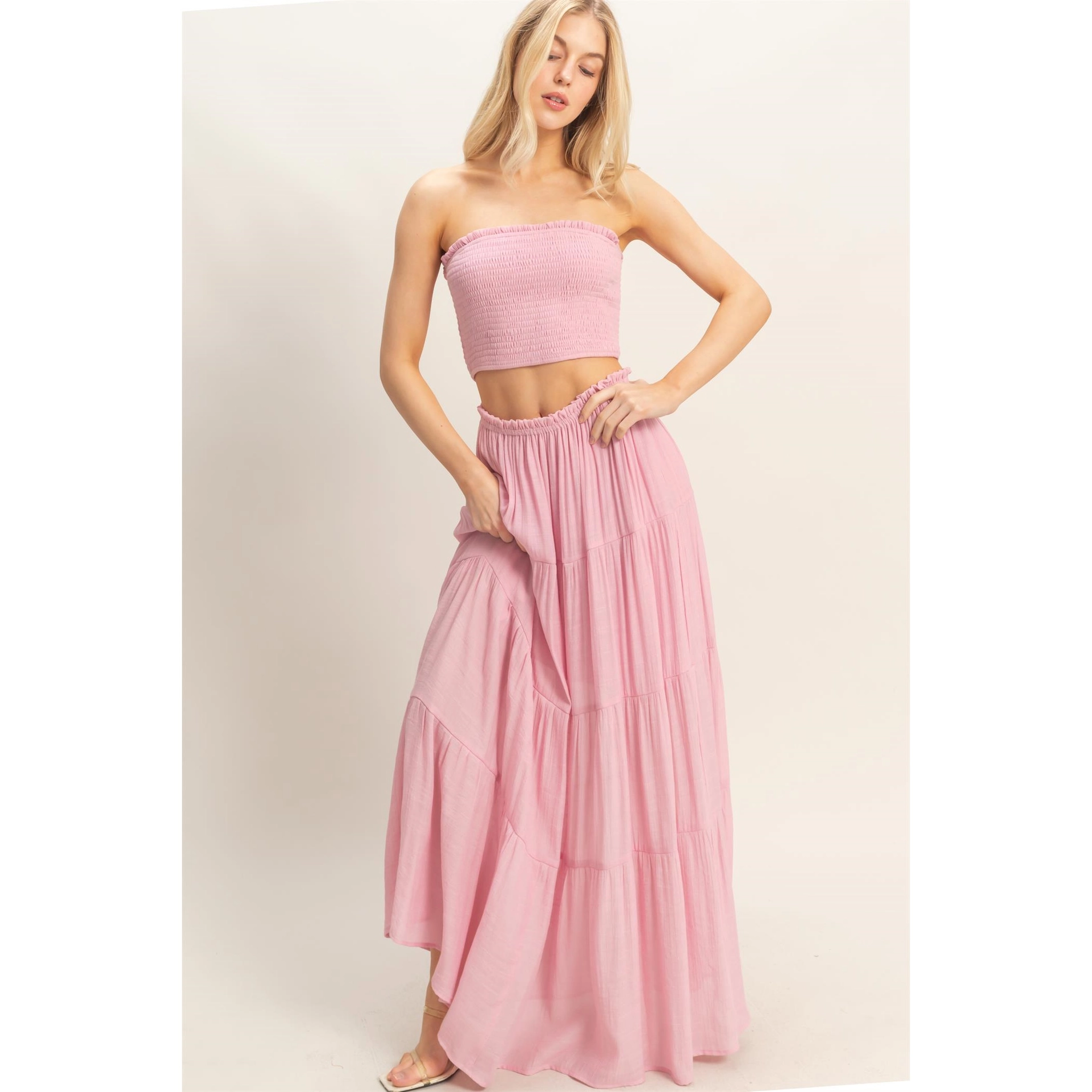 Pink Strapless Skirt Set