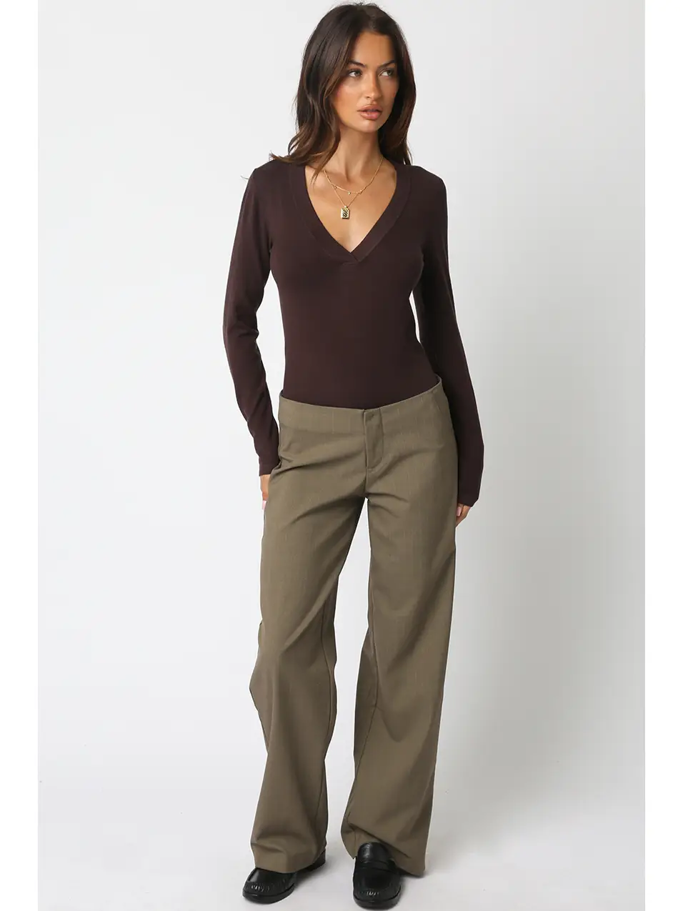 Kyla V Neck Bodysuit Brown