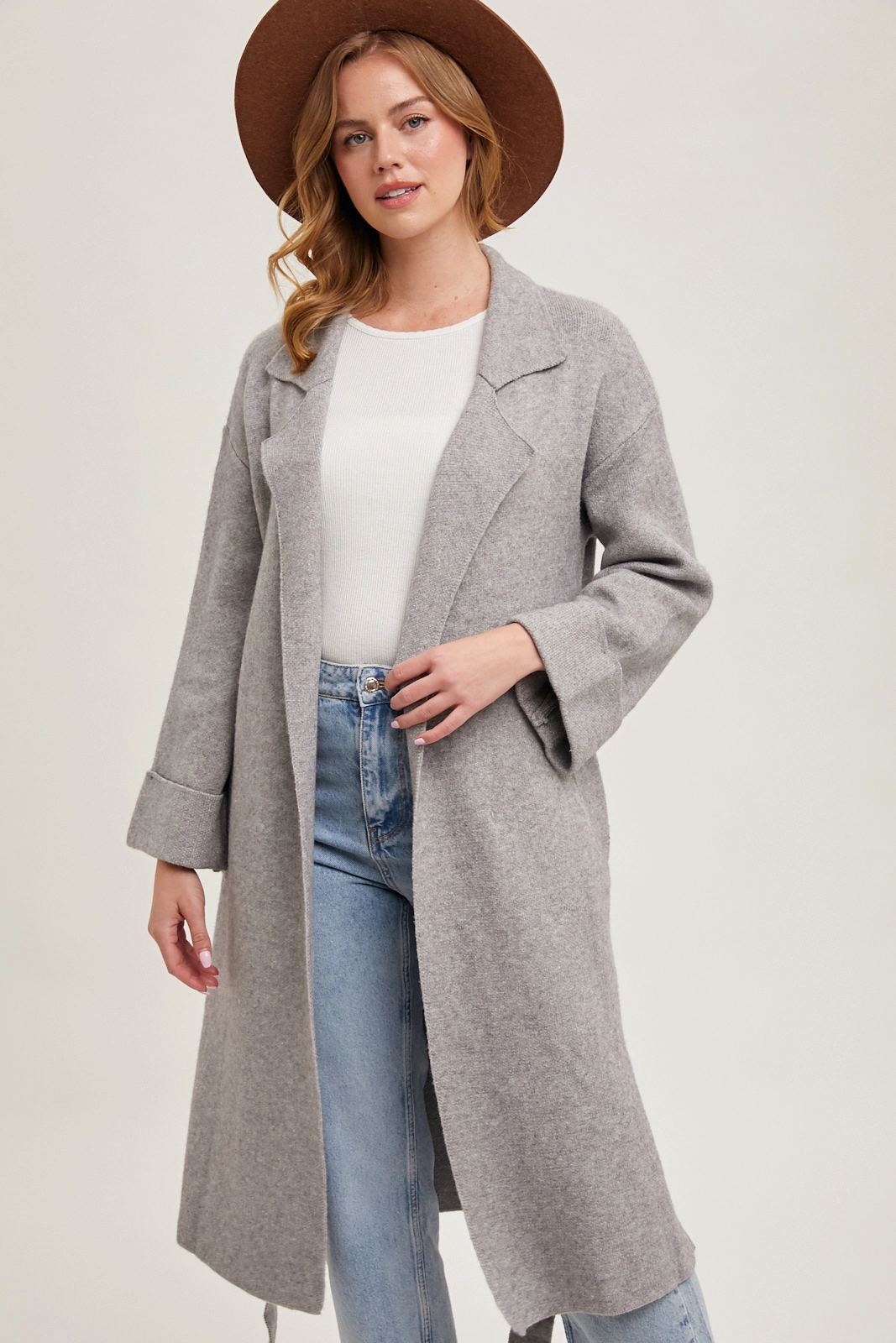 Grey Knit Trench Coat