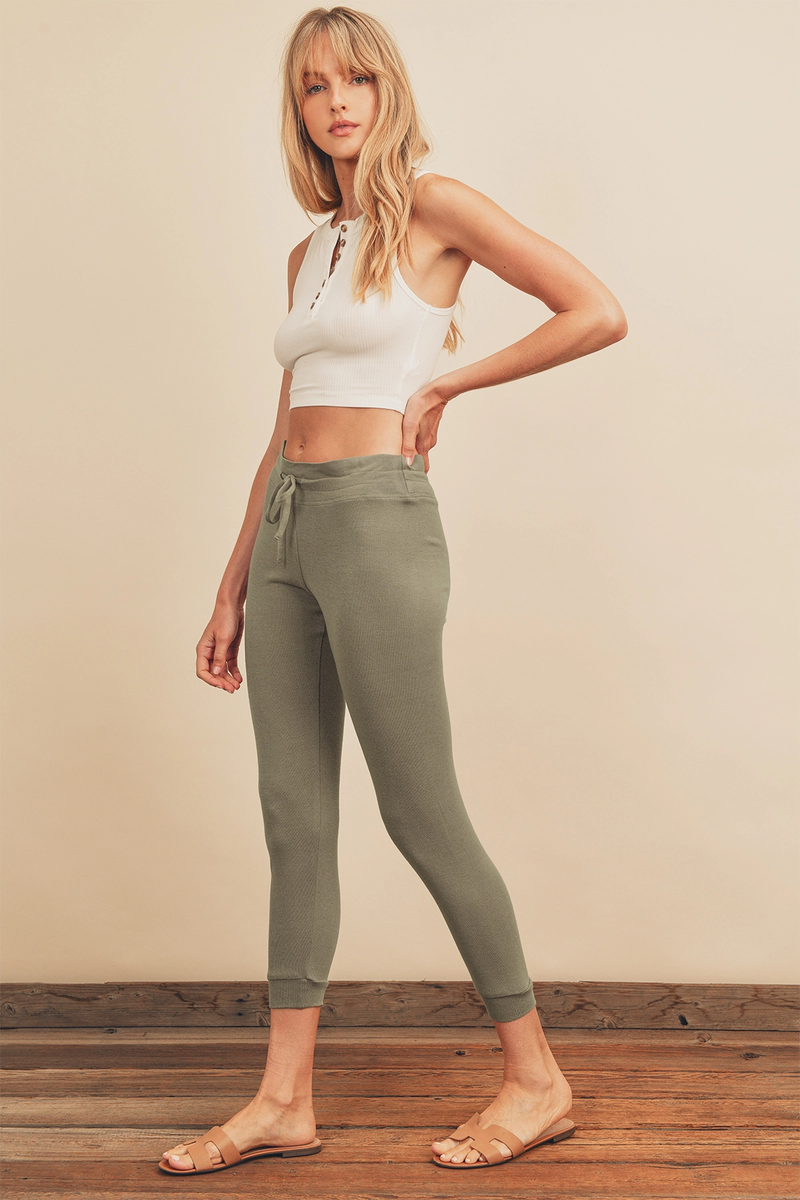 Olive Soft Knit Drawstring Joggers