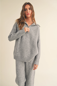 Grey Waffle Sweater Half Zip