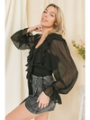 Black Ruffle Semi Sheer Tie Top