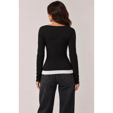 Lace Trim Long Sleeve Henley