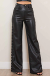 Vegan Leather Pearl Trim Pants