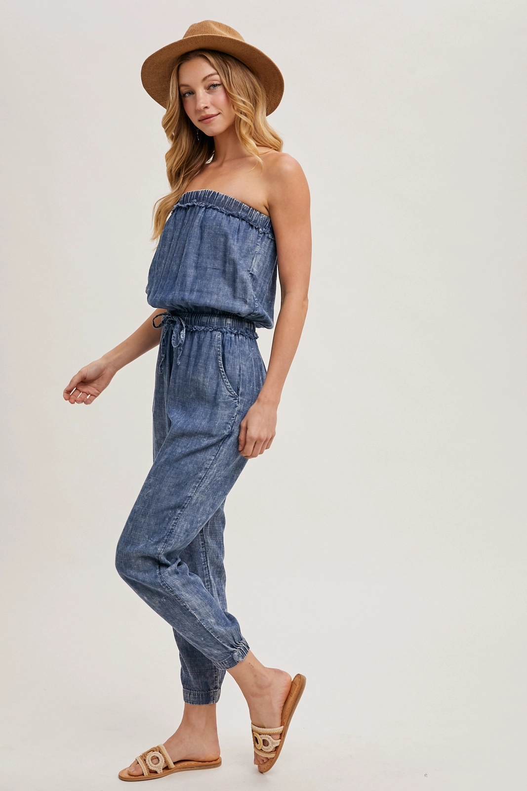 Denim Acid Wash Tube Jumpsuit