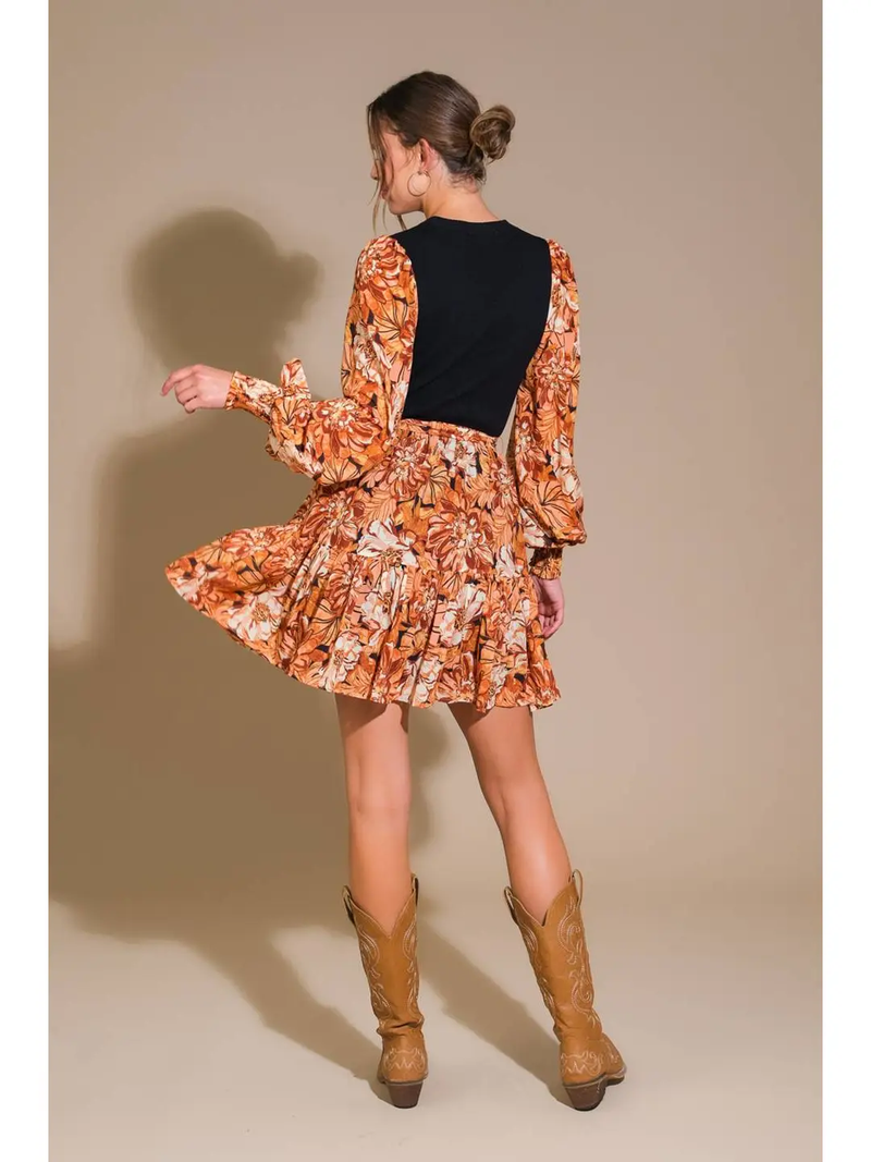 Orange Floral Sweater Dress