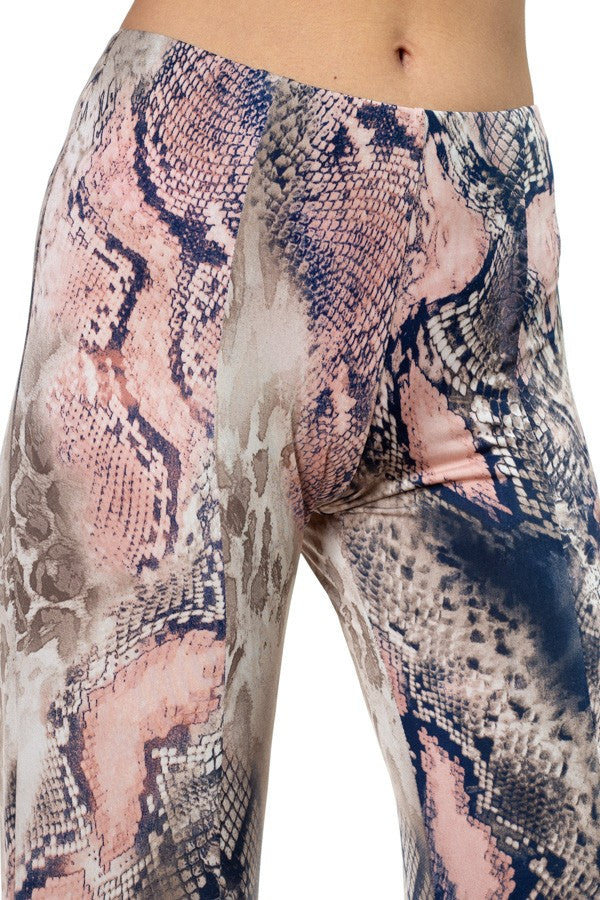 Pink Snakeskin Slit Printed Pants