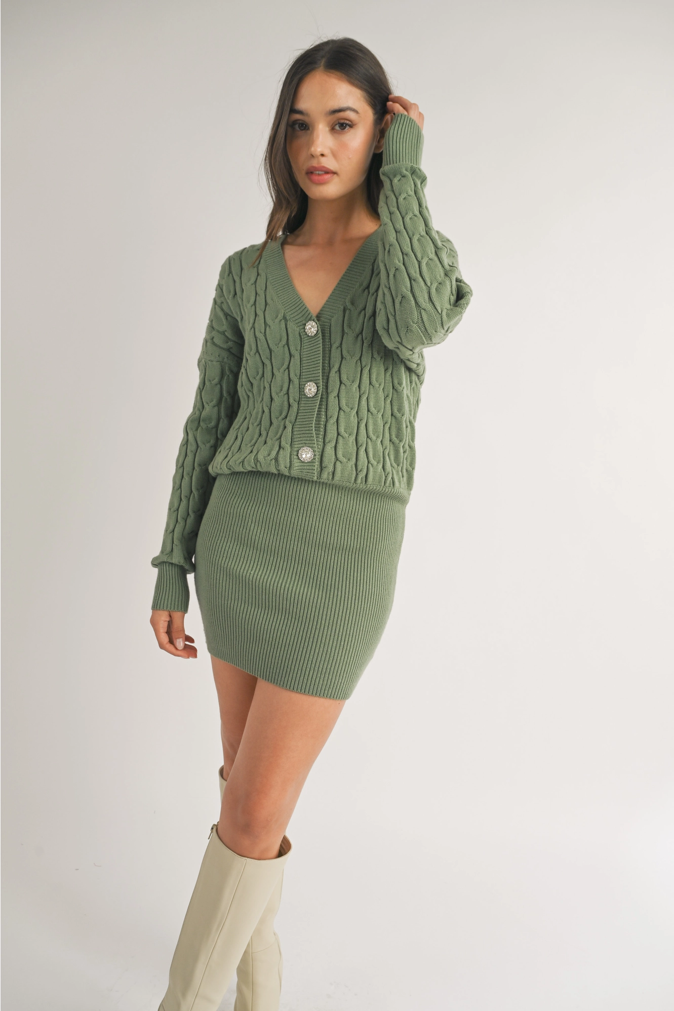 Green Bling Button Sweater Dress All There Boutique Green Bling Button Sweater Dress All There Boutique