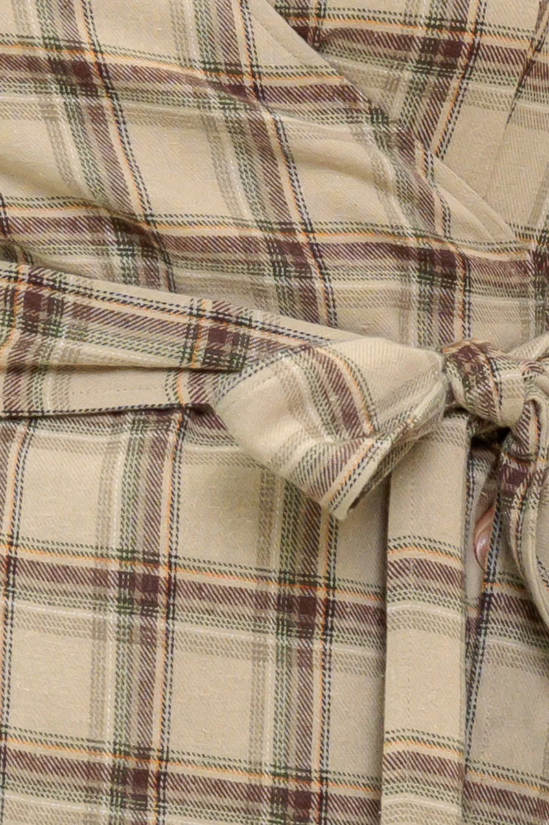 Latte Sunday Woven Plaid Top