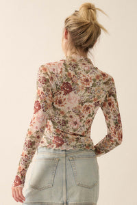 Blossom Forth Floral Mesh Mock-Neck