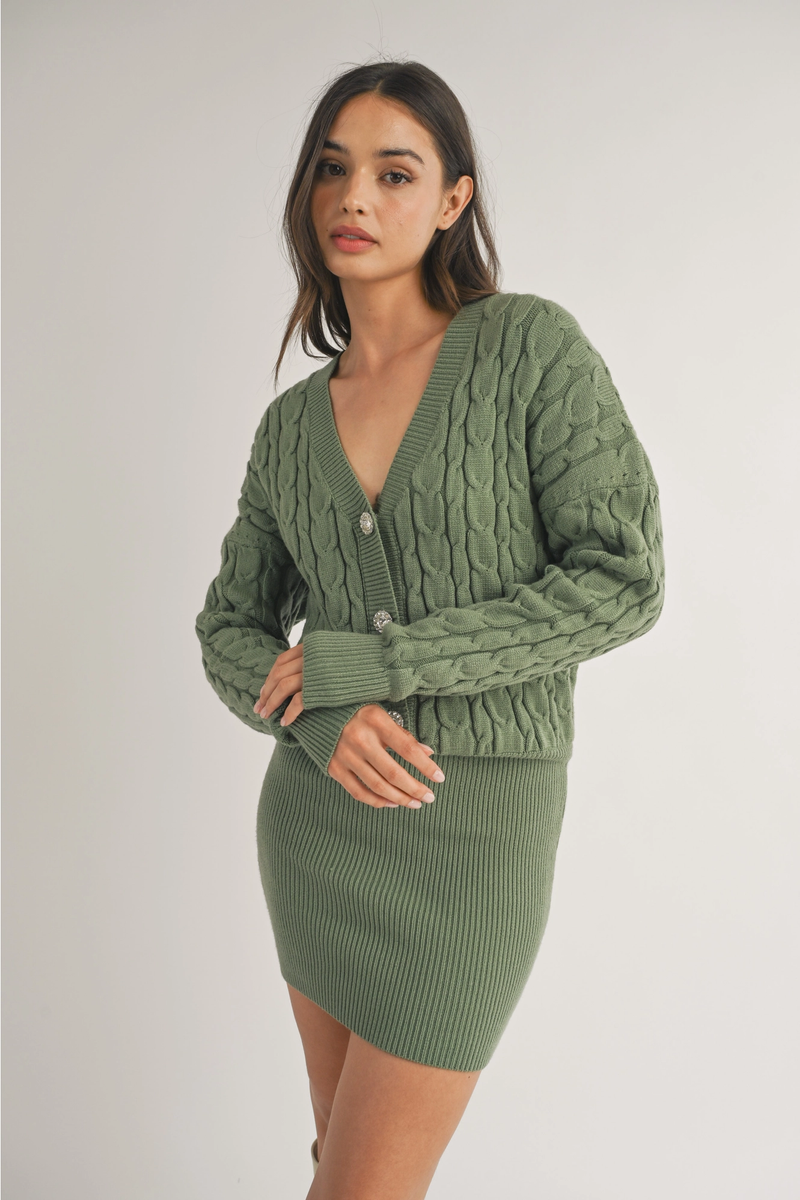 Green Bling Button Sweater Dress