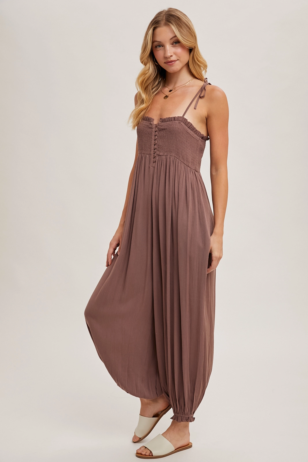 Mocha Smocked Jumpsuit