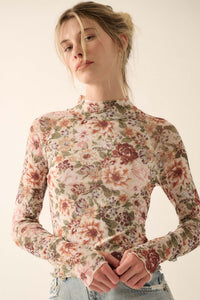 Blossom Forth Floral Mesh Mock-Neck