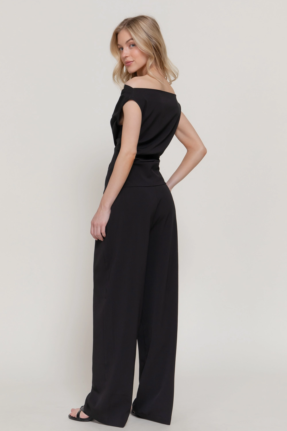 Black Off the Shoulder Top & Trouser Set