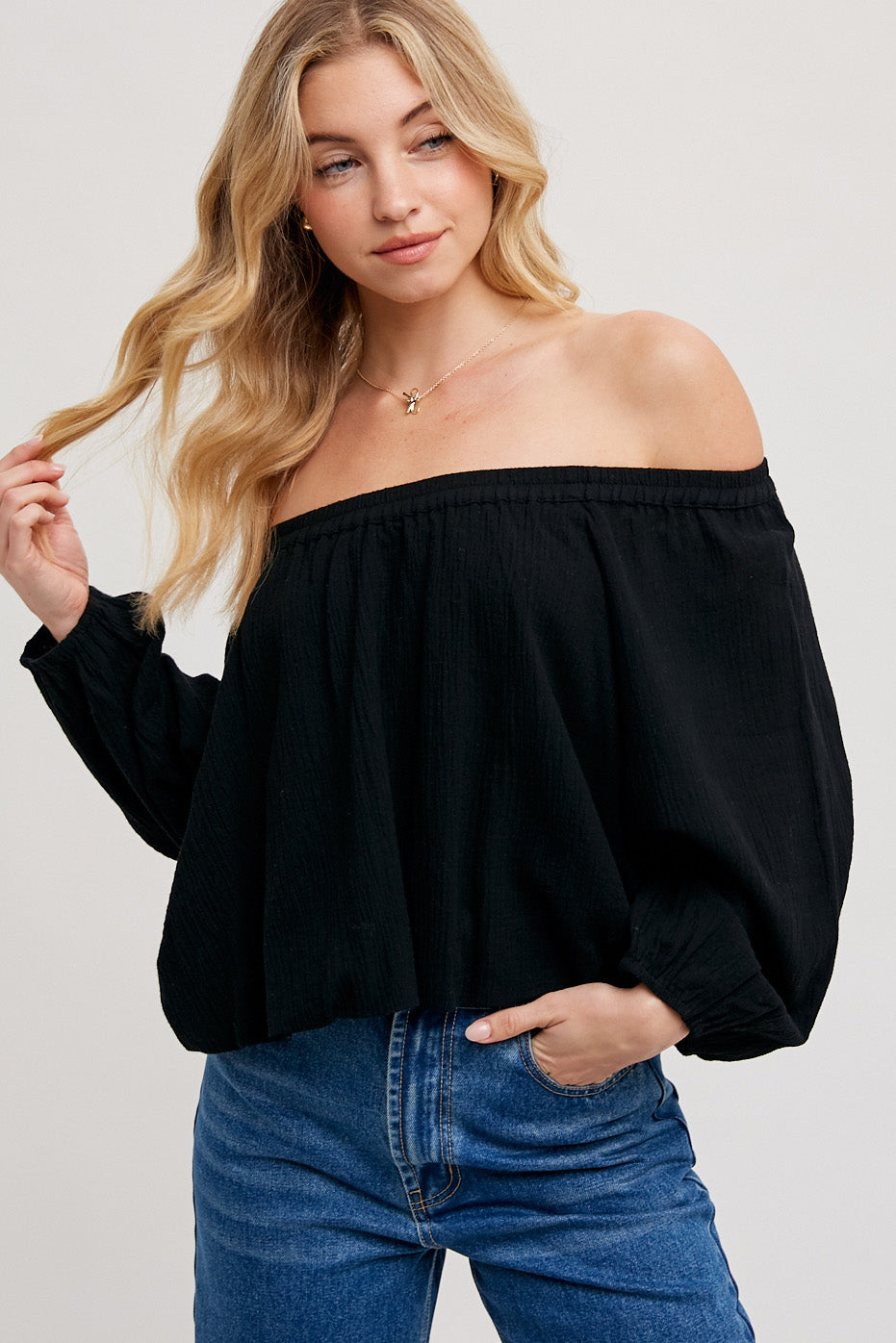 Black Linen Off the Shoulder Top
