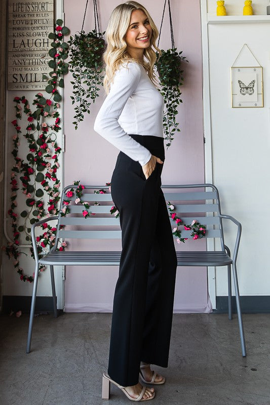 Black Flare Wide Waistband Pants
