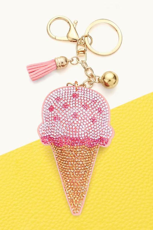 Pink Bling Ice Cream Keychain