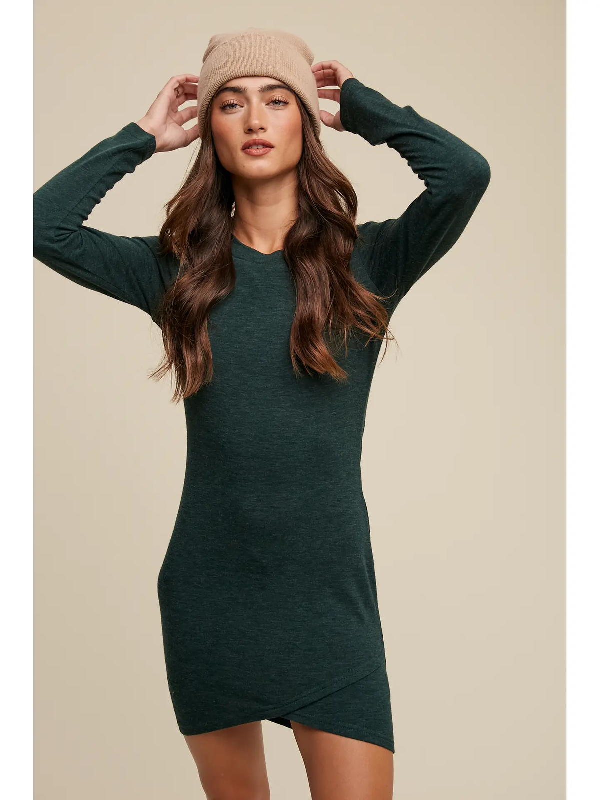Hunter Green Ribbed Long Sleeve Mini Dress