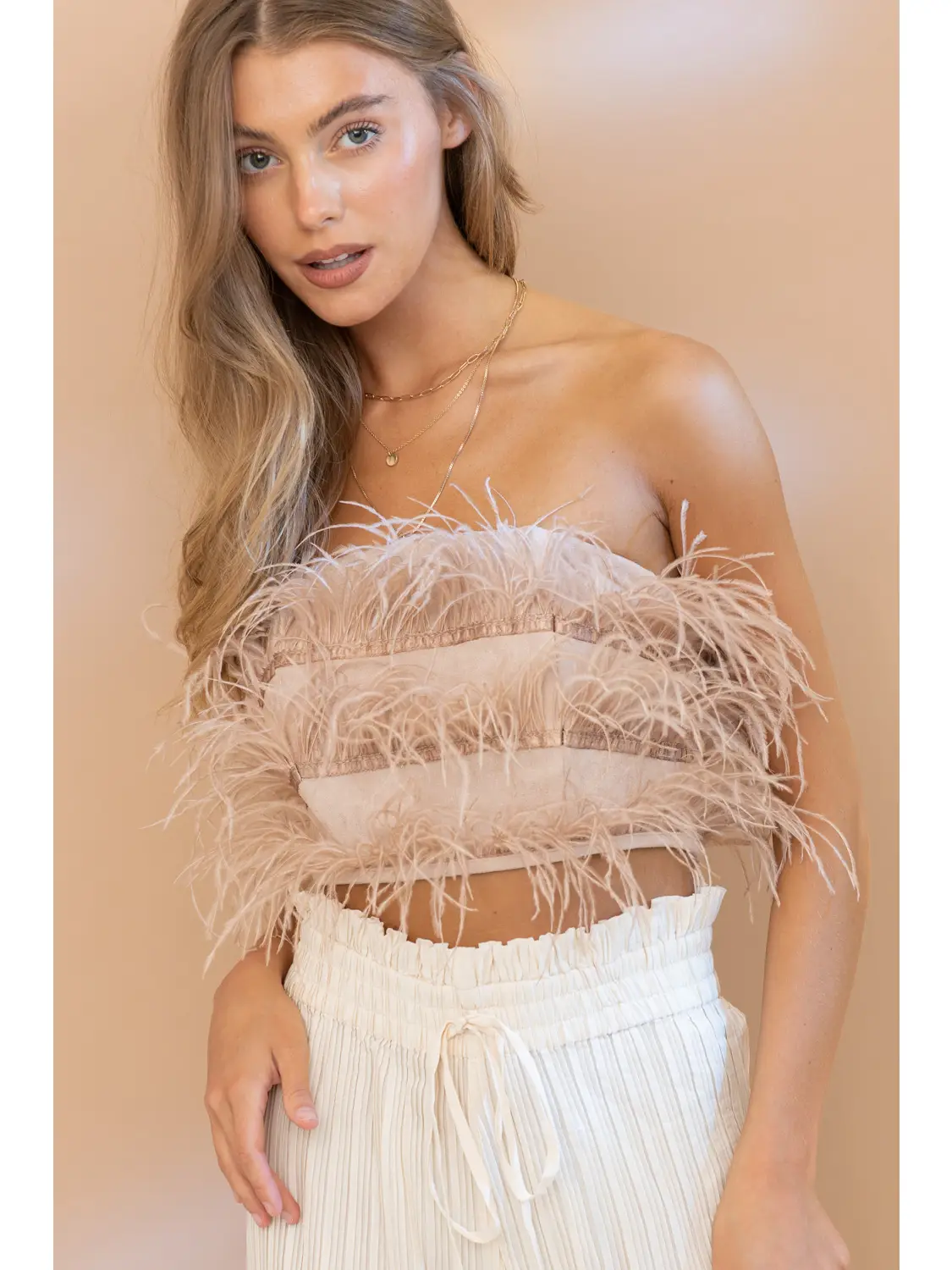 Ostrich Feather Strapless Top