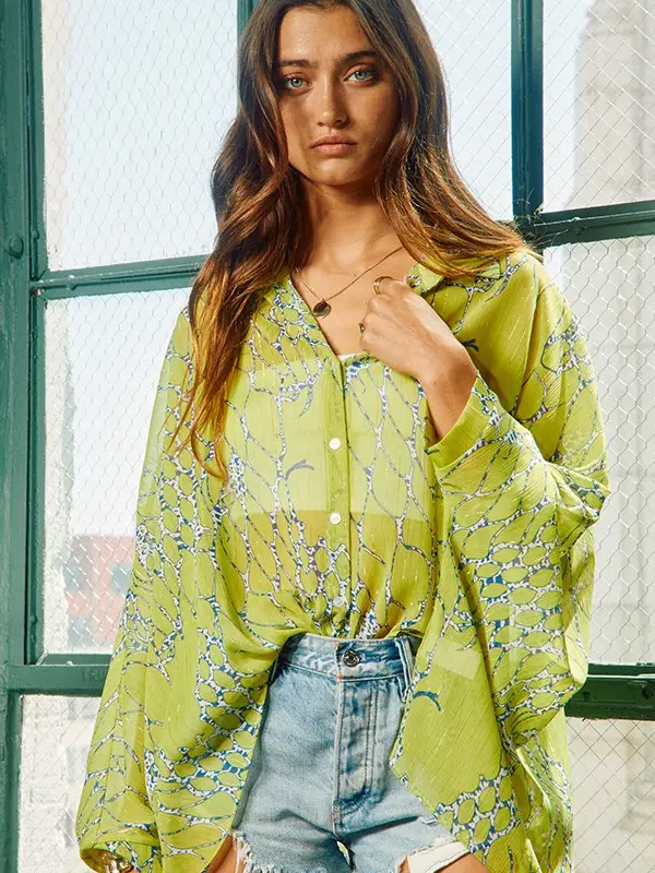 Lime Green Sheer Batwing Top