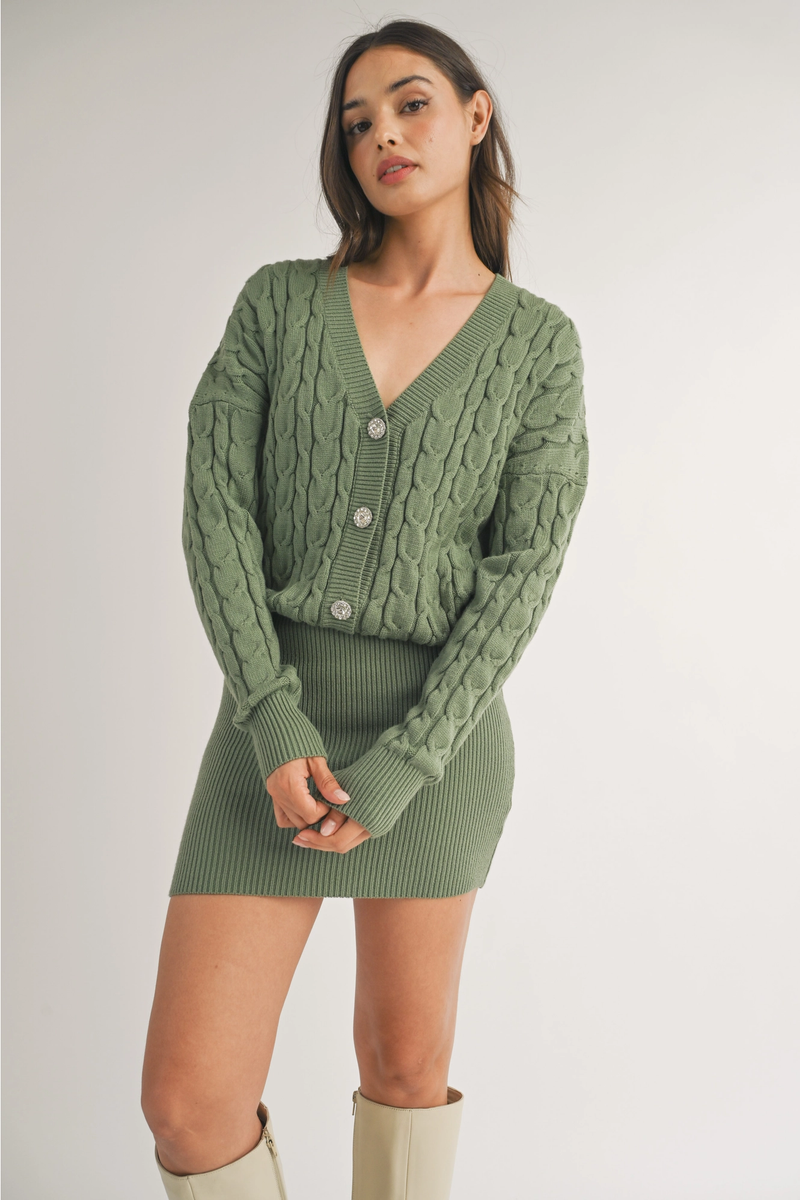 Green Bling Button Sweater Dress