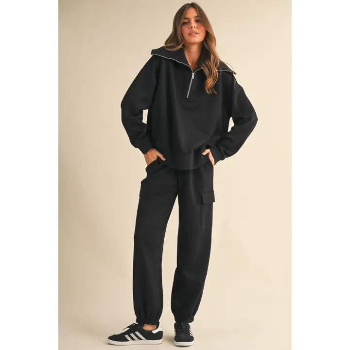 Black Oversized Collar Zip Up