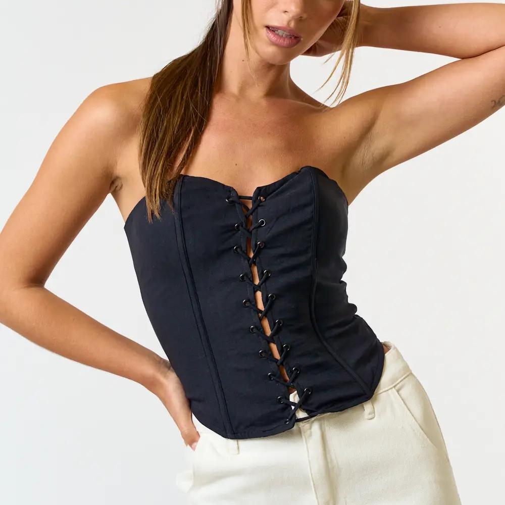 Black Strapless Corset Top