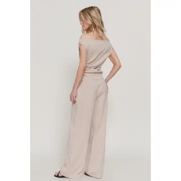 Sand Off the Shoulder Top & Trouser Set