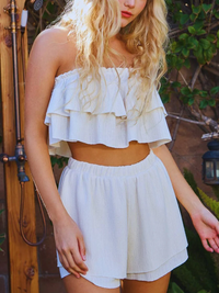 White Ruffle Shorts Set