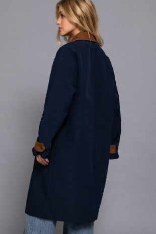 Navy Contrast Trench Coat