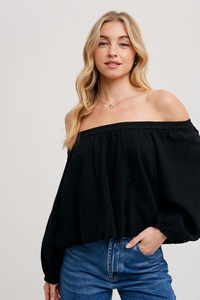 Black Linen Off the Shoulder Top