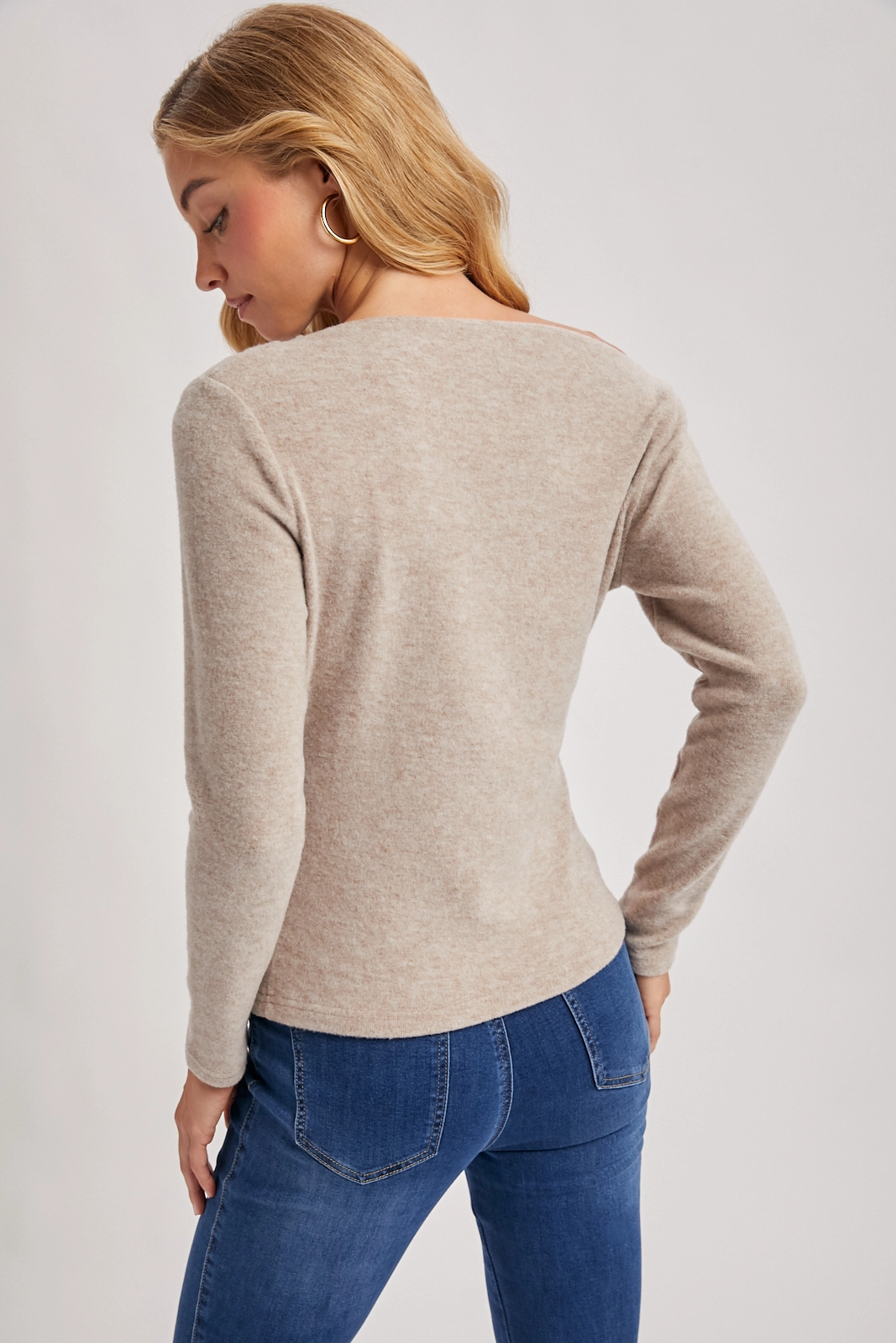 Latte Asymmetrical Off Shoulder Top