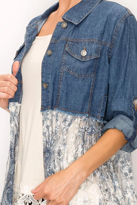 Denim and Lace Long Jacket