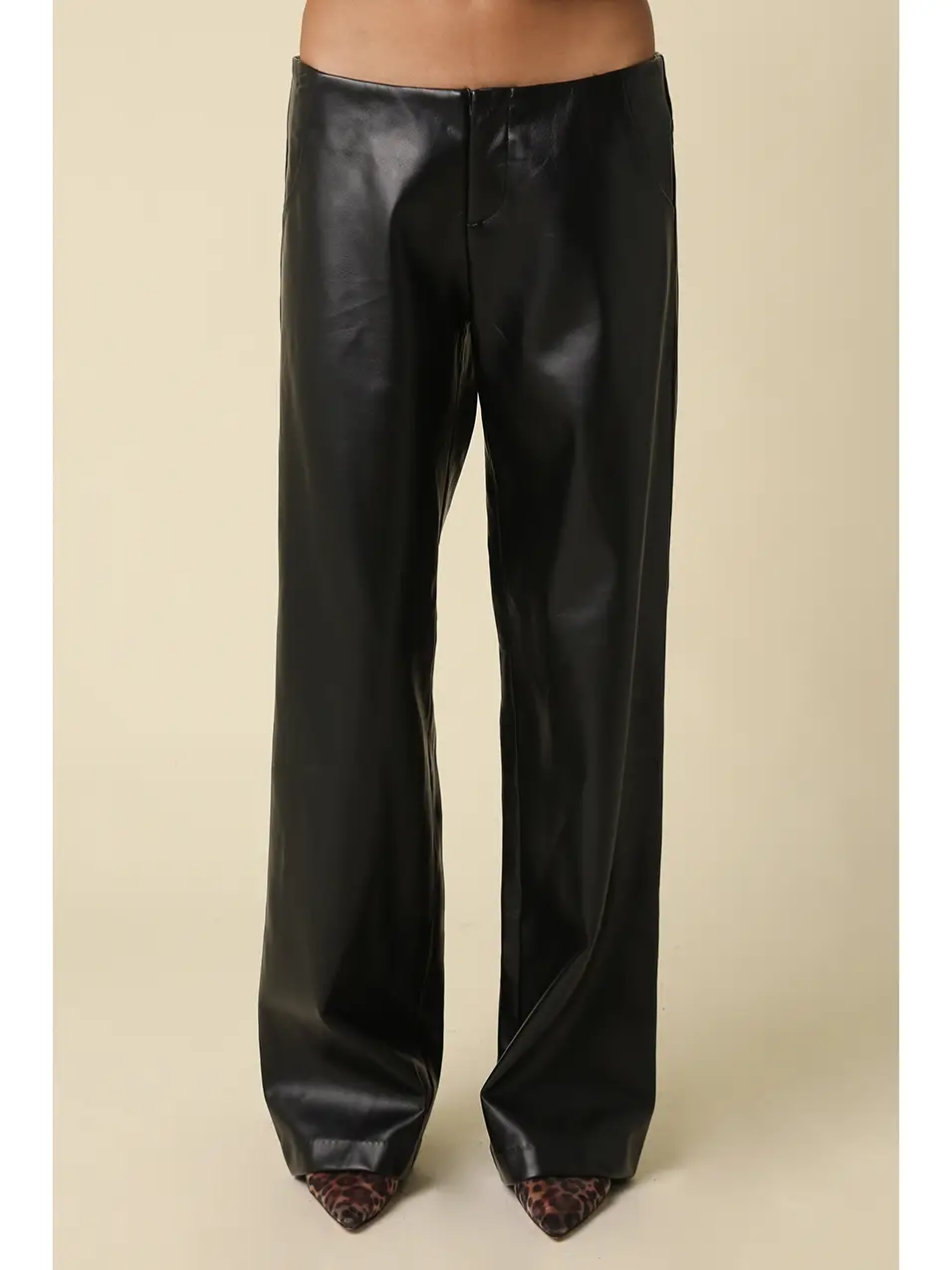 Black Faux Leather Wide Leg Pants