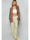 POL Brown Floral & Plaid Button Down