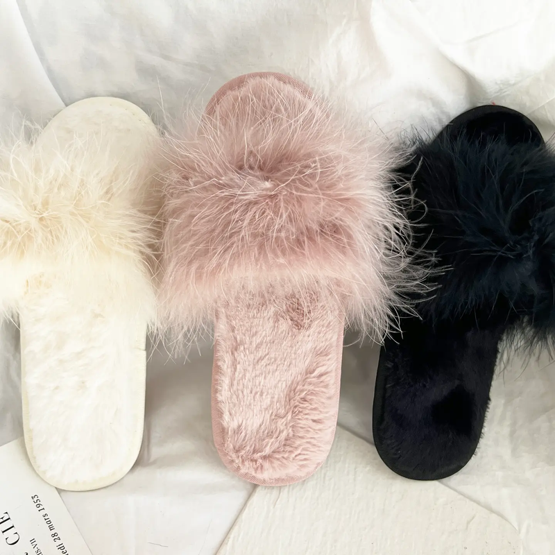 Black Feather Slippers