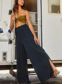 Navy Stripe Wide Leg Pants