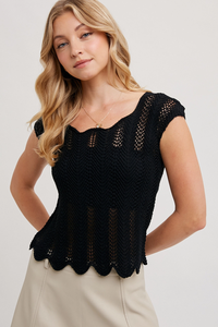 Black Eyelet Scallop Top
