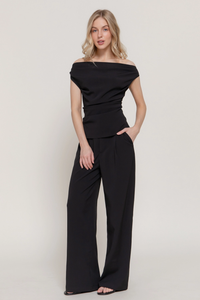 Black Off the Shoulder Top & Trouser Set