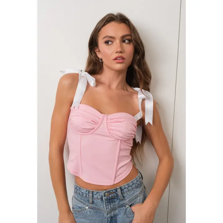 Light Pink Ribbon Strap Corset Top