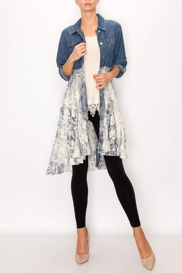 Denim and Lace Long Jacket