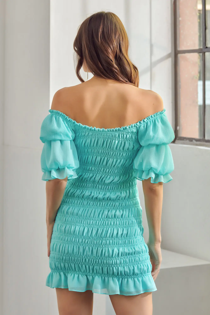 Teal smocked dress